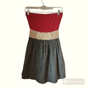 Marquis Junior's Mixed Media Chambray Knit Dress With Floral Applique Size M